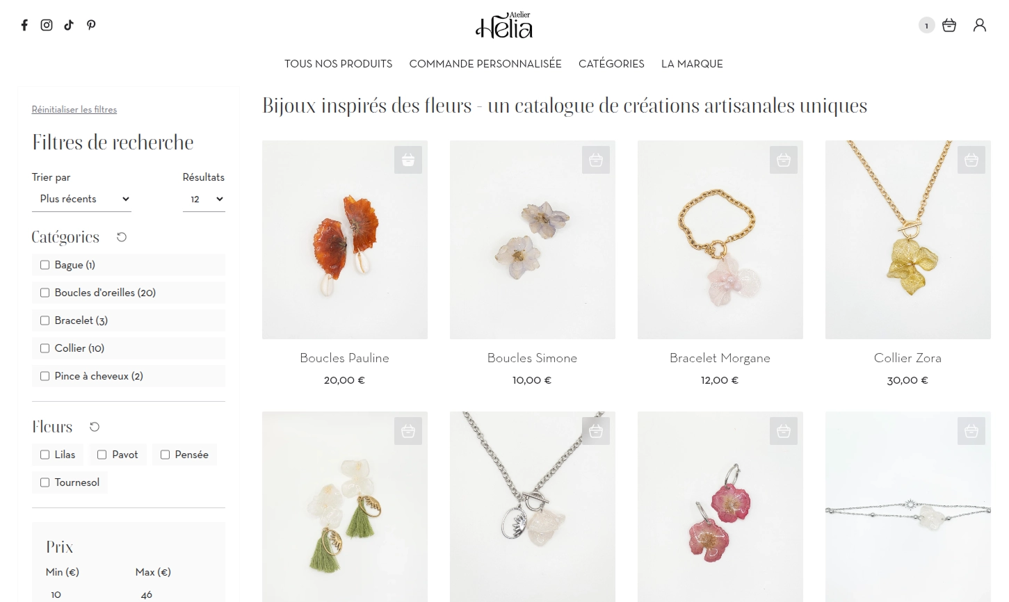 Boutique en ligne de vente de bijoux floraux artisanaux